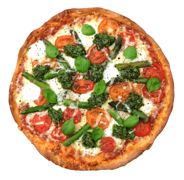 Wild garlic pizza with green asparagus